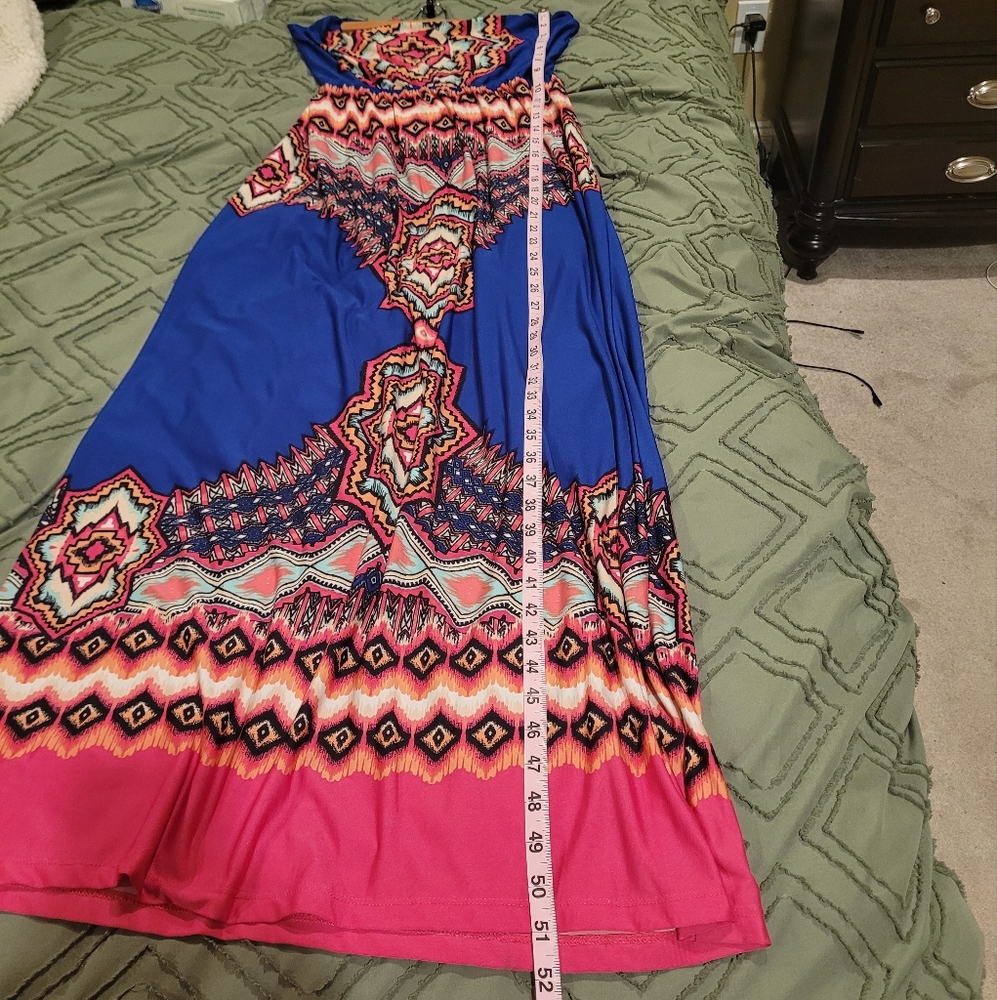 Charlotte Russe blue and pink tube maxi dress. Strapless. Aztec print. S… - Picture 2 of 10